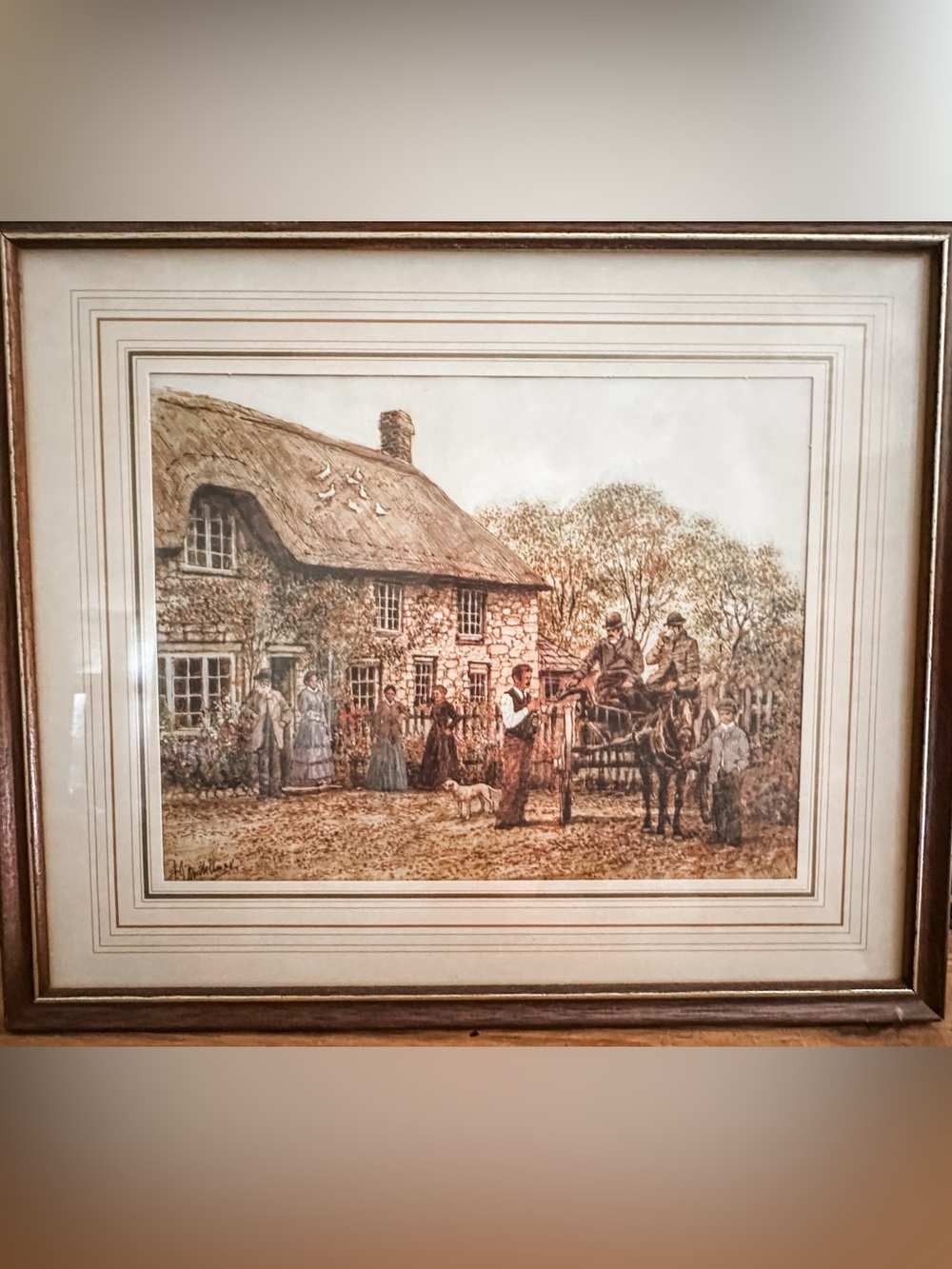 Vintage Alex Jawdokimov Cottage Scene Framed Wall Art - Brown Tones